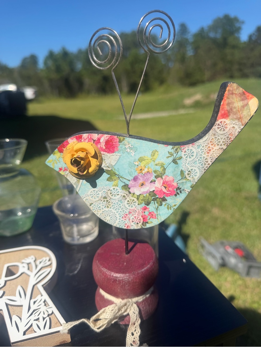 Floral Blue Decorative Photo & Note Holder